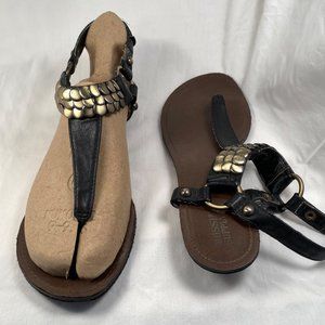 Brown Leather Thongs with Metal Ornamentation